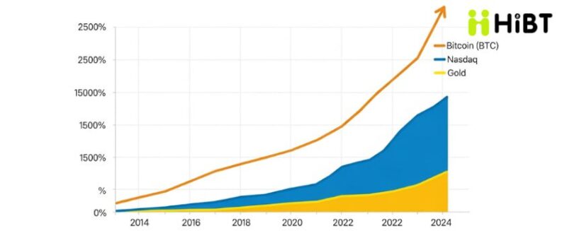 Bitcoin (BTC) Đạt Tăng Trưởng Mạnh Mẽ Nhất Từ Trước Đến Nay: Tốc Độ Tăng Trưởng Vượt Xa Vàng và Nasdaq-Hibt